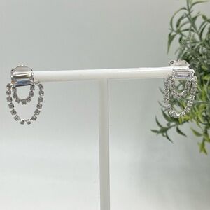 Diamonique/Lisa Freede collection CZ Emerald Cut Chain Post Earrings Rhodium New